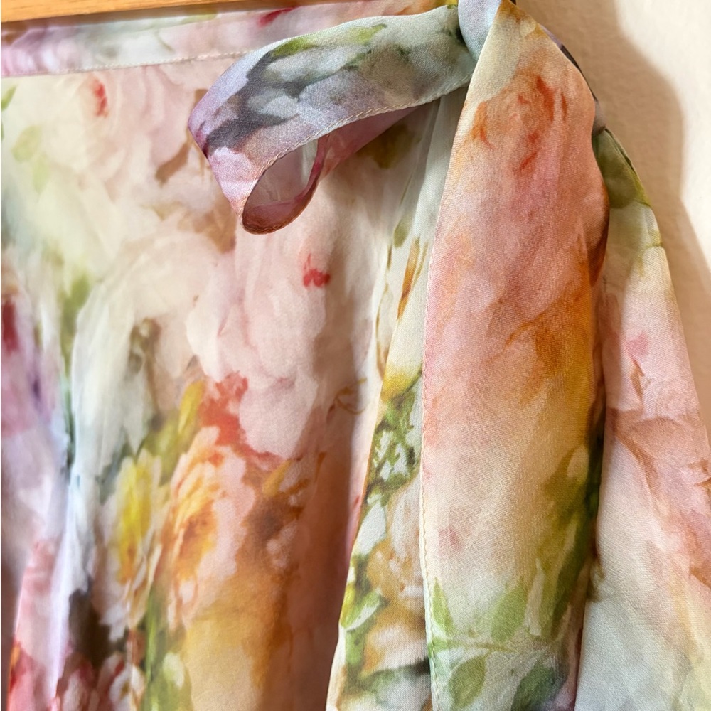 Valentino vintage flowy watercolor Floral Silk Skirt soft luxury romantic garden - Picture 8 of 16